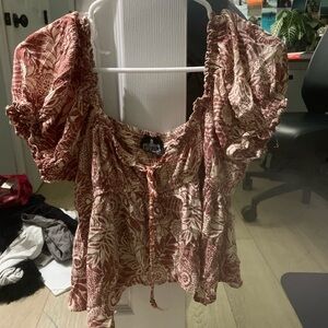 Angie Red Floral Blouse with Puff Sleeves